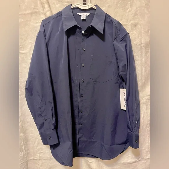 Athleta Navy Midday Relaxed Poplin Button-Down Long Sleeve Shirt, Women’s M - Picture 1 of 12